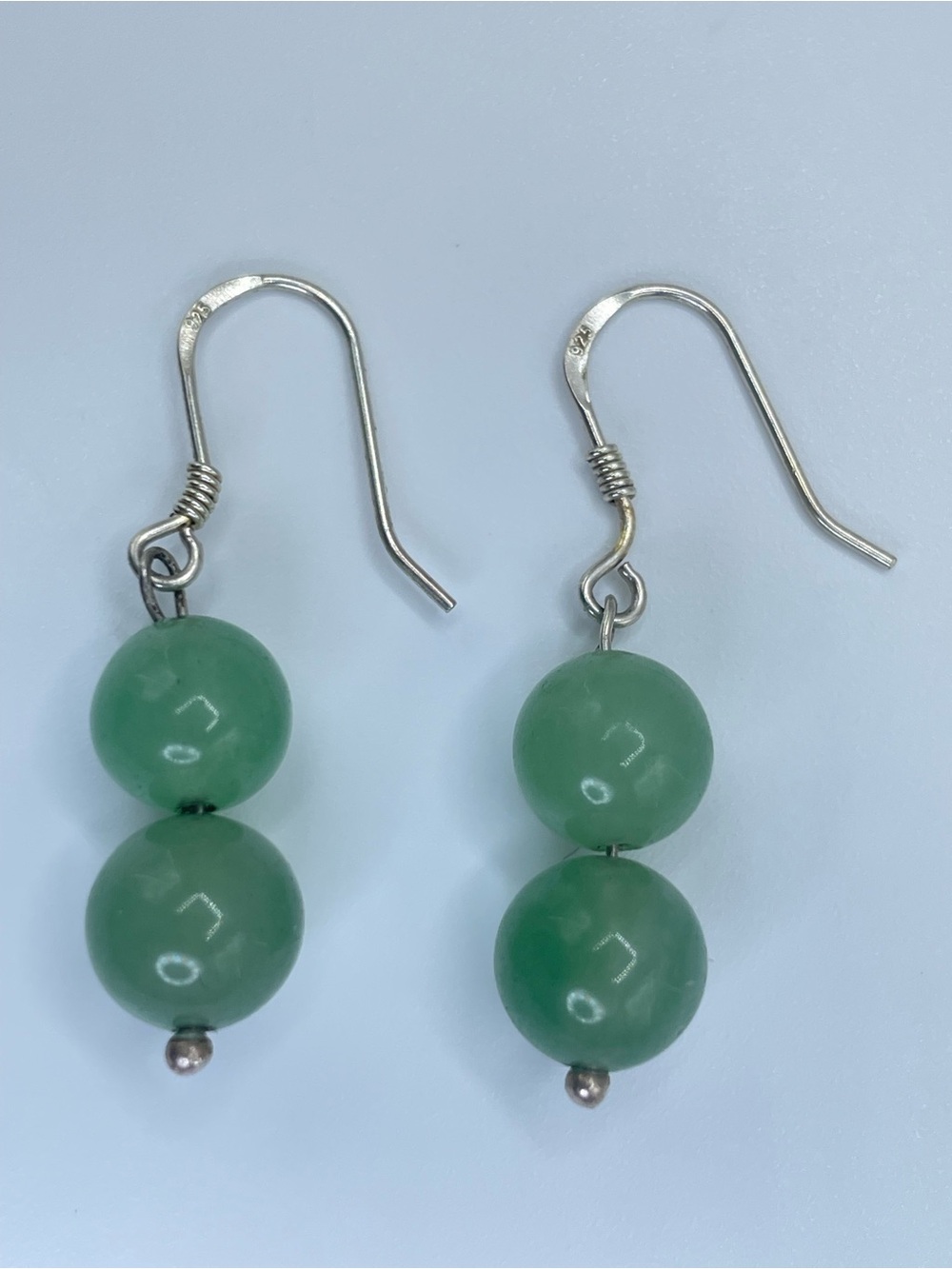 Vintage Sterling Silver Genuine Aventurine
Beaded Dangle Earrings Green Gemston
